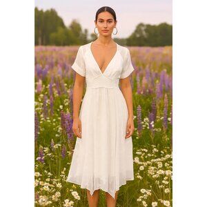 Monte Serafina White Butterfly Midi Sheer Dress Size Large NWT